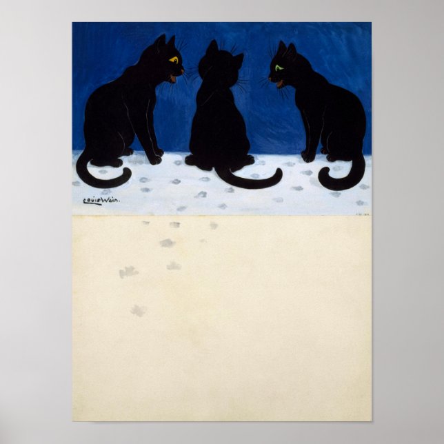 Póster Tres gatos negros en la nieve, de Louis Wain (Frente)