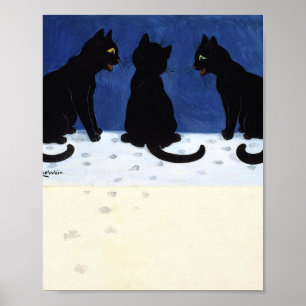 Póster Tres Gatos Negros En La Nieve De Louis Wain