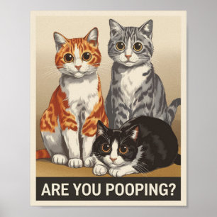 Póster tres Gatos & una Pregunta ¿Estás Defecando? Gato D