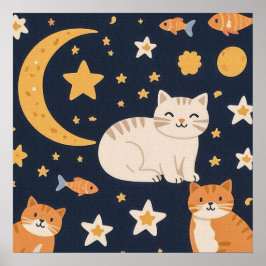Póster Tres Ginger, luna, estrellas y peces