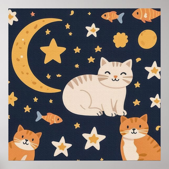 Póster Tres Ginger, luna, estrellas y peces (Frente)