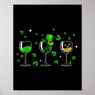 Póster Tres Gles de Vino Clover Shamrock St Patrick Day I