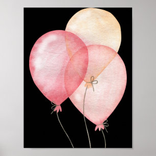 Póster Tres globos rosados feliz Poster de guardería