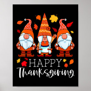 Póster Tres Gnomes Feliz Día de Acción de Gracias Gnomes