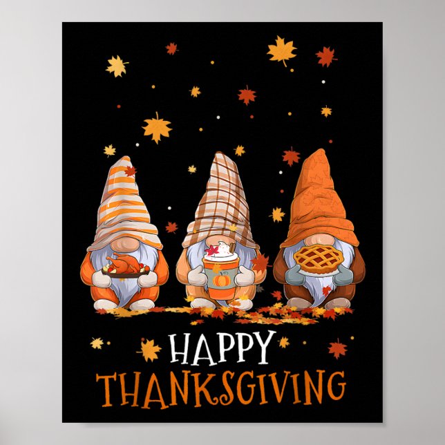 Póster Tres Gnomes Feliz Día de Acción de Gracias otoño G (Frente)
