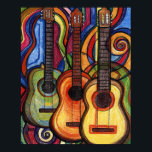 Póster Tres Guitarras<br><div class="desc">Un colorido dibujo a lápiz de tres guitarras con música.</div>