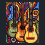 Póster Tres Guitarras<br><div class="desc">Un colorido dibujo a lápiz de tres guitarras con música.</div>