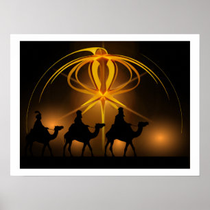 Póster Tres hombres sabios y estrellas de avanzada Feliz