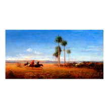 Tres jinetes galopando a través de una llanura 