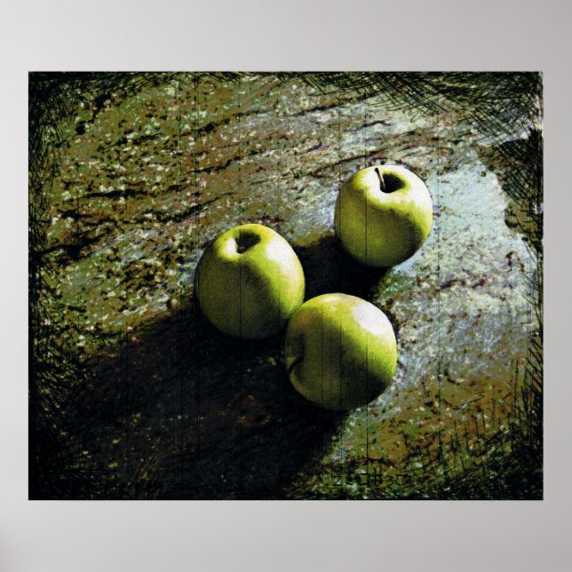 Póster Tres manzanas verdes impresas (Frente)