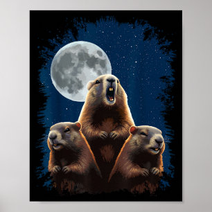 Póster Tres marmotas y una luna divertido día de la marmo
