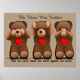 Póster Tres monos sabios, Teddy Bear Print