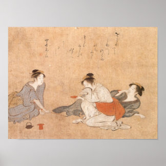 Poster Tres mujeres borrachas Kiyonag arte japonés