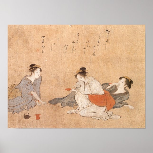 Poster Tres mujeres borrachas Kiyonag arte japonés (Frente)