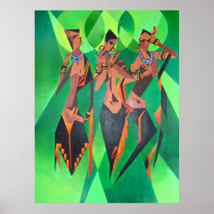 Póster Tres mujeres negras tradicionales étnicas bailando