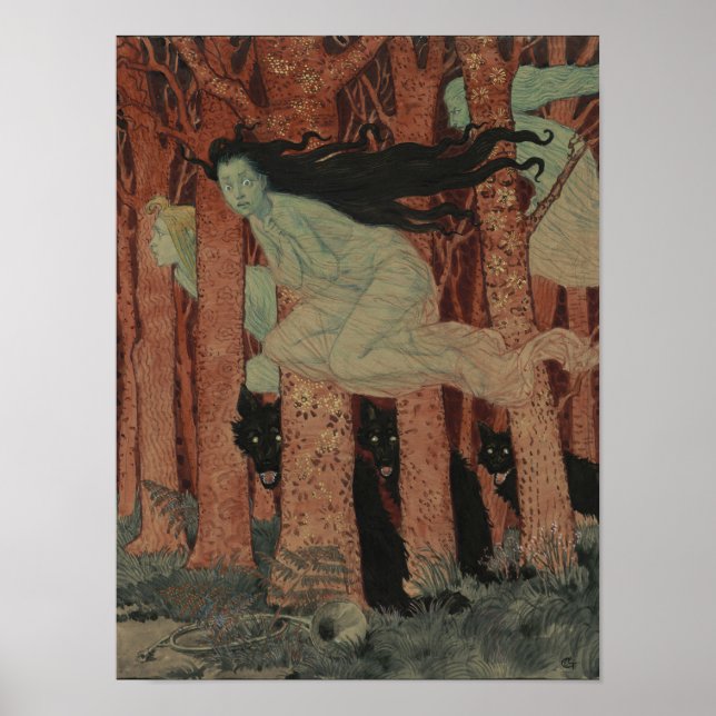 Póster Tres mujeres y tres lobos Eugène Grasset (Frente)