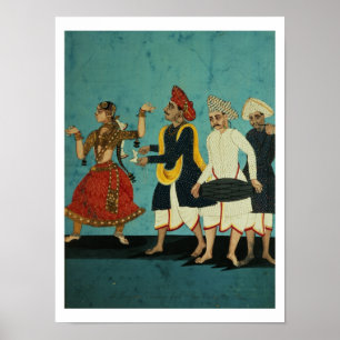 Póster Tres músicos y un chica de baile, Tanjore, Tamil