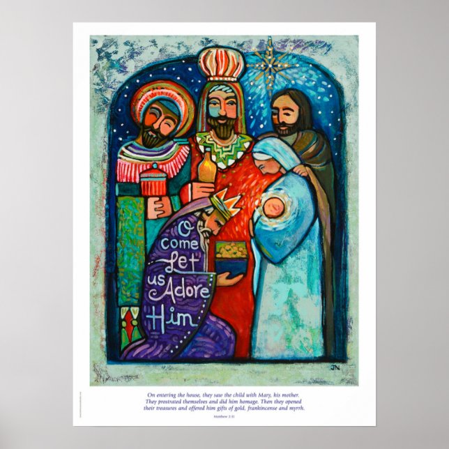 Póster Tres Navidades Reyes Poster, Mateo 2:11 versículo (Frente)