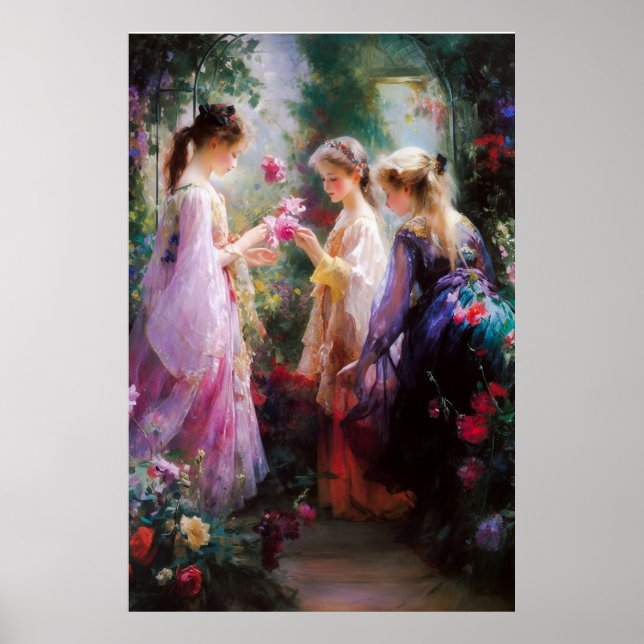 Póster Tres niñas jugando en un jardín  (Frente)