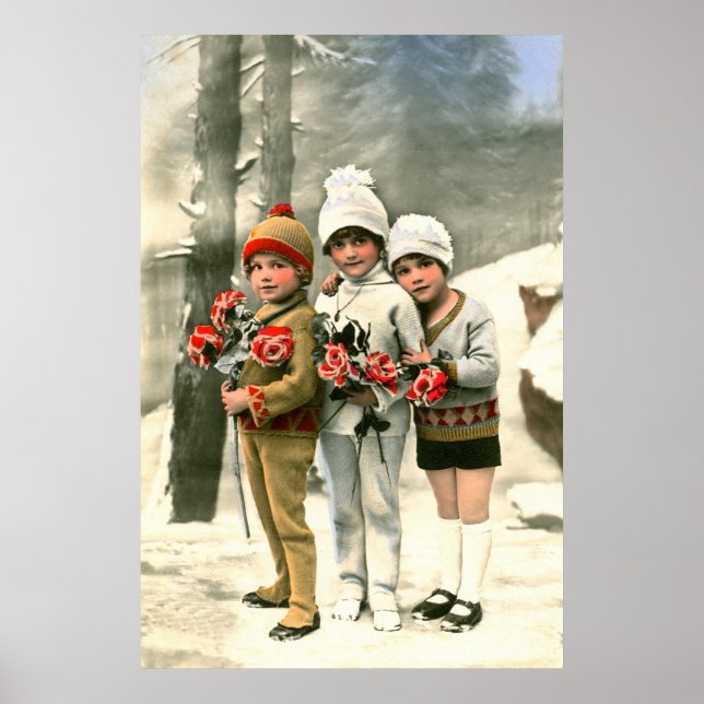 Póster Tres niños franceses vintage (Frente)