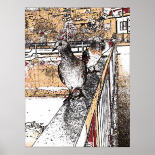 Póster Tres palomas a orillas del canal Hythe