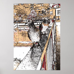 Póster Tres palomas junto al canal de Hythe
