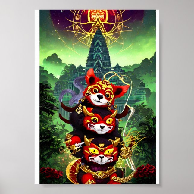 Póster Tres pandas de piel roja (Frente)