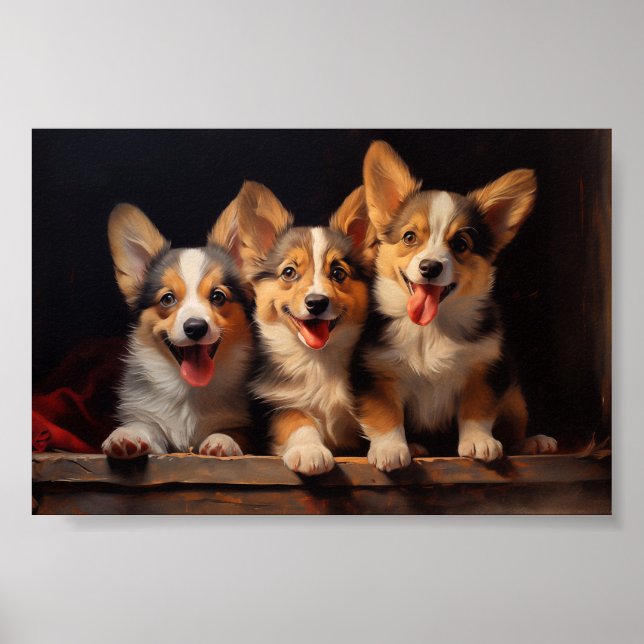 Póster Tres Pembroke Welsh Corgis (Frente)