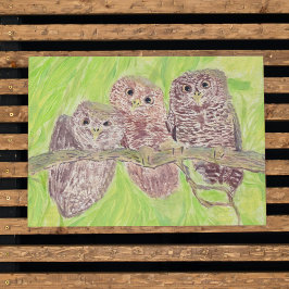 Póster Tres pequeñas lechuzas de cobardía - pintura acríl