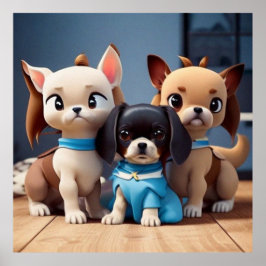 Póster Tres pequeños cachorros cútimos posando para la cá