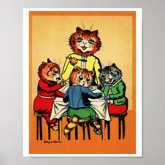 Póster Tres pequeños gatitos y madre, Louis Wain (Frente)