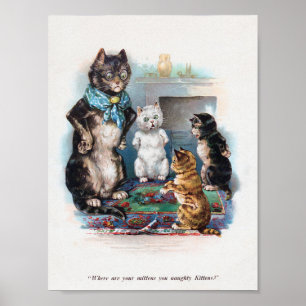 Póster Tres pequeños gatitos y madre, Louis Wain