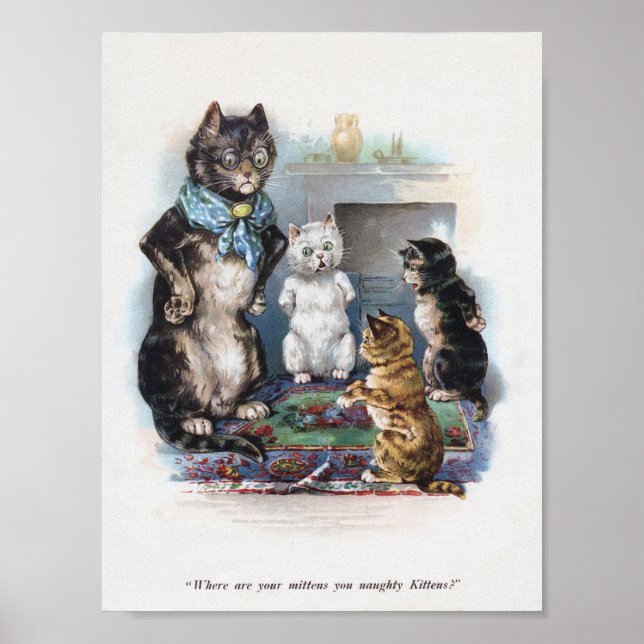 Póster Tres pequeños gatitos y madre, Louis Wain (Frente)