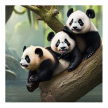 Tres pequeños Pandas Cuitos posando para la cámara