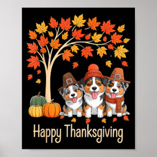 Póster Tres perros pastor australiano caen árbol feliz Th