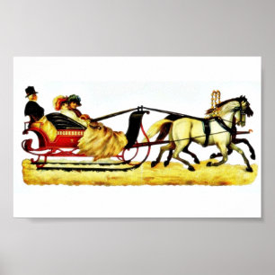 Póster Tres personas que montan en un coche del caballo