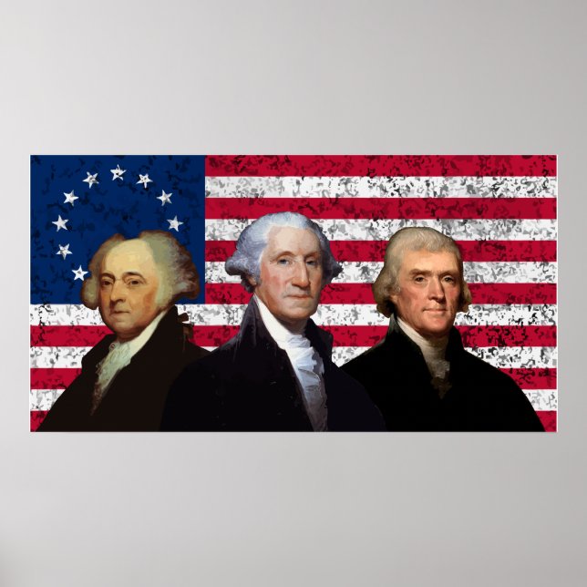 Póster Tres presidentes y la bandera estadounidense (Frente)