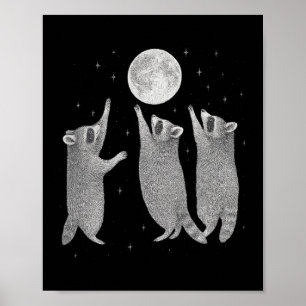 Póster Tres Raccoon Y Moon Vintage Raccoon Meme Hallo
