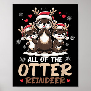 Póster Tres renos recién nacidos Santa Hat Deer Merry Chr