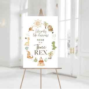 Póster Tres Rex Dinosaur 3er Rótulo Fiesta de cumpleaños