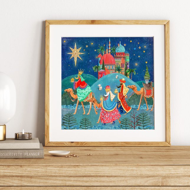 Póster Tres reyes | Fiesta de Navidad | Cartel (Cute Three Wise Men Christmas Poster)
