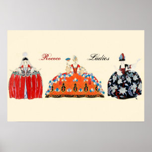PÓSTER TRES ROCOCO LADIES, BELLEZA, DISEÑO DE COSTUMBRES