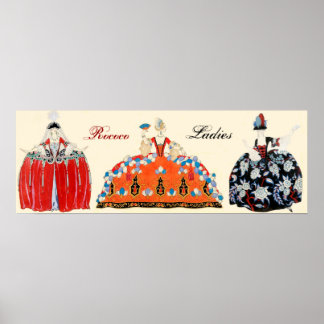 PÓSTER TRES ROCOCO LADIES, BELLEZA, DISEÑO DE COSTUMBRES