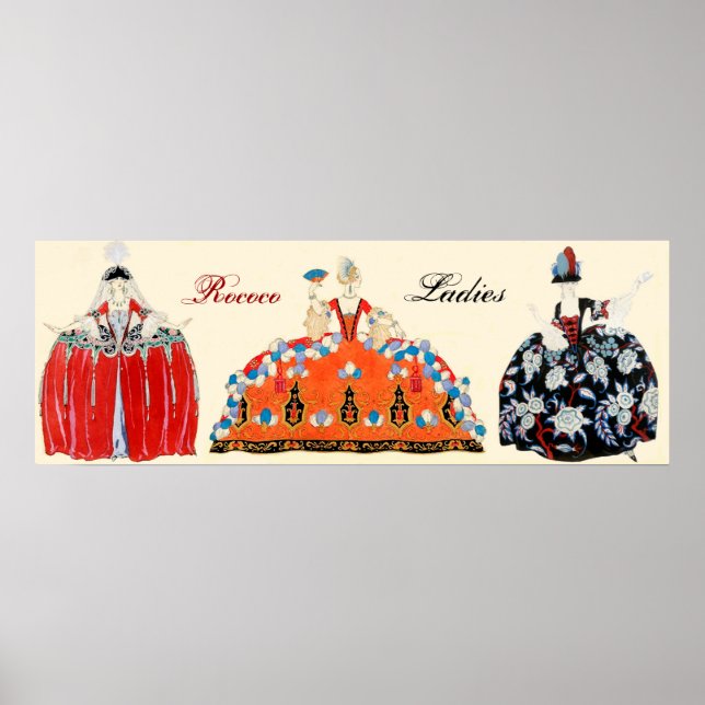 PÓSTER TRES ROCOCO LADIES, BELLEZA, DISEÑO DE COSTUMBRES  (Frente)