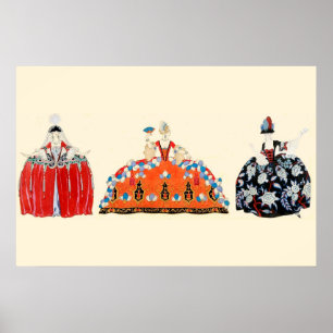 PÓSTER TRES ROCOCO LADIES, BELLEZA, DISEÑO DE COSTUMBRES
