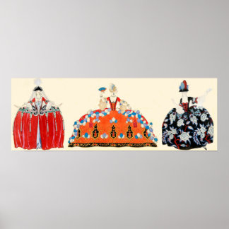 PÓSTER TRES ROCOCO LADIES, BELLEZA, DISEÑO DE COSTUMBRES