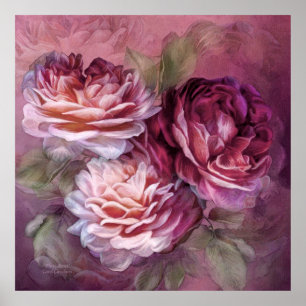 Póster Tres Rosas - Borgoña - Bella Artes Poster/Imprimir