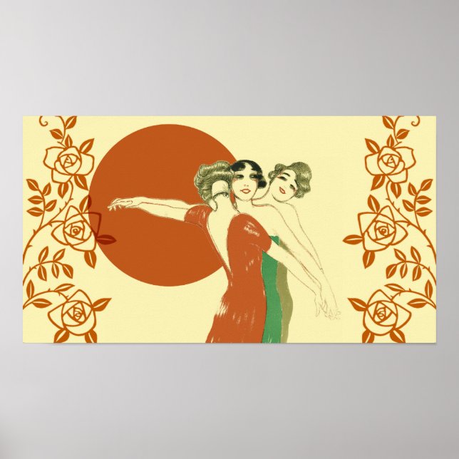 Póster TRES ROSAS, Damas Art Deco: SUNSHINE DE VERANO (Frente)
