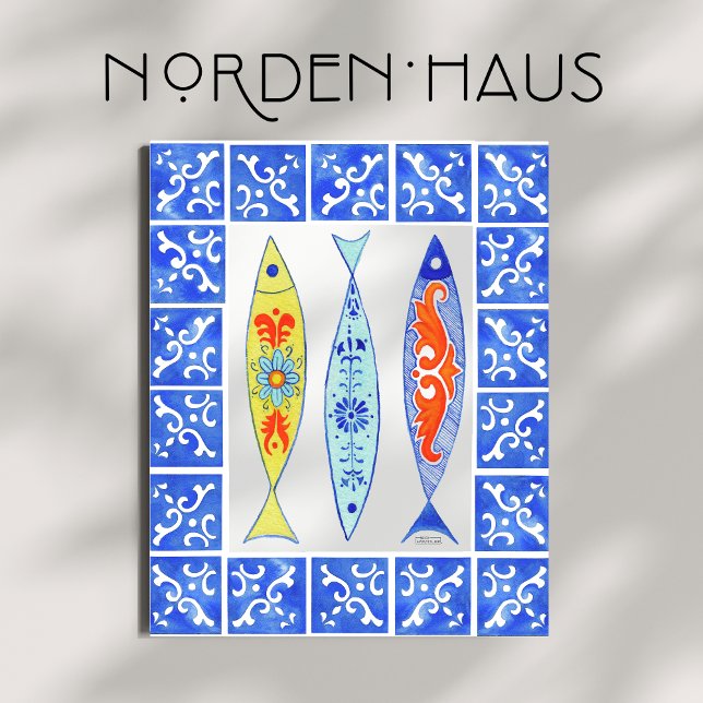 Póster Tres sardinas + mosaico azul (Subido por el creador)