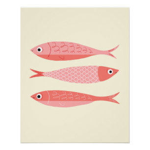 Póster Tres sardinas rosadas
